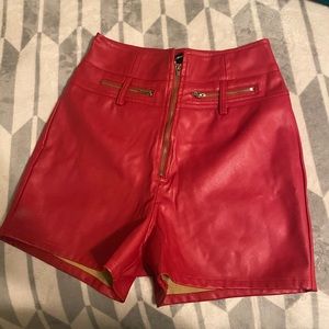 Red Faux Leather Shorts NWT